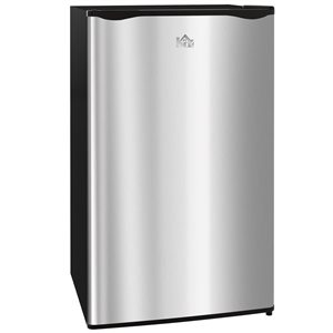 HOMCOM 3.2-ft³ Mini Fridge/Freezer w/ Thermostat and Reversible Door - Stainless Steel/Black