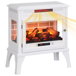 HomCom 24-in Freestanding Electric Fireplace w/ Realistic Flame - White