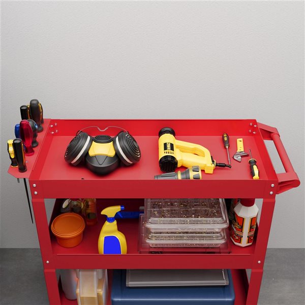 DURHAND 3-Tier Rolling Tool Cart w/ 330-lb Capacity - Red