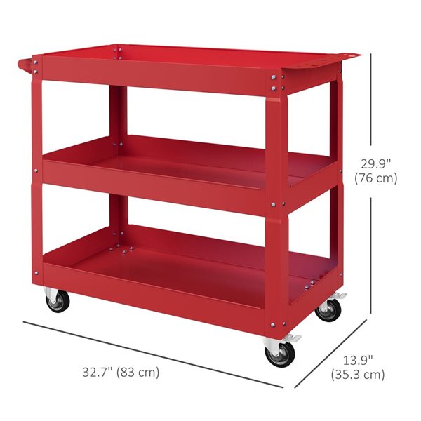 DURHAND 3-Tier Rolling Tool Cart w/ 330-lb Capacity - Red
