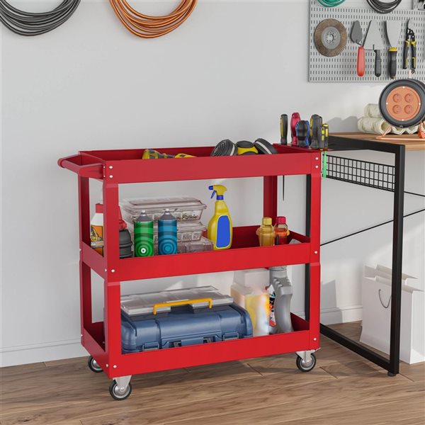 DURHAND 3-Tier Rolling Tool Cart w/ 330-lb Capacity - Red