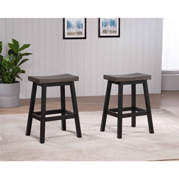 Brassex Gabriel Set of 2 Oak/Dark Grey Counter Stools