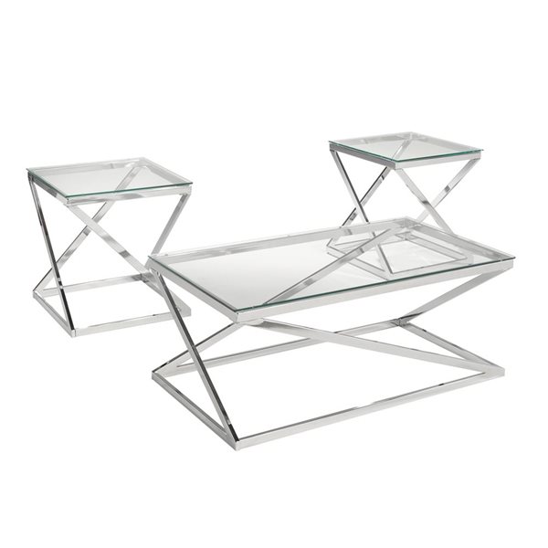 Brassex Gavin 3-Piece Silver Metal Coffee Table Set