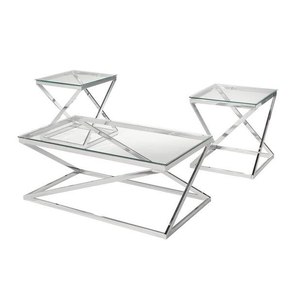 Brassex Gavin 3-Piece Silver Metal Coffee Table Set