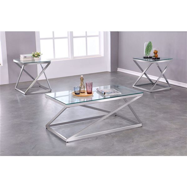 Brassex Gavin 3-Piece Silver Metal Coffee Table Set