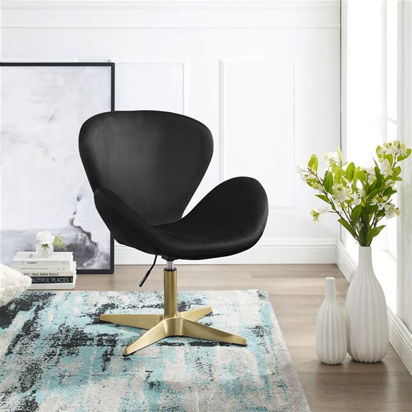 Sirio Modern 26-in Velvet Swivel Accent Chair - Black/Gold