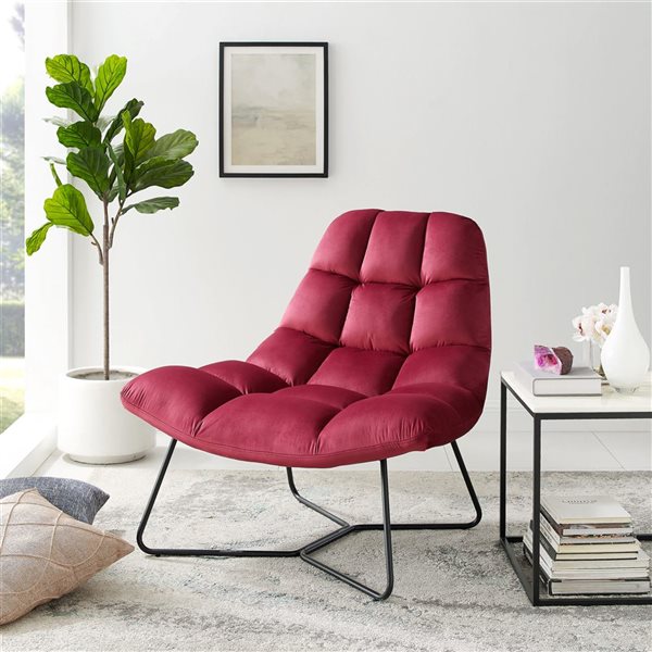 Sirio Modern 35-in Velvet Accent Chair - Red/Black