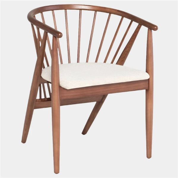 TAKE ME HOME Danson Solid Back Ash Wood Dining Side Chair w/ White  Faux Leather Seat - Walnut Brown
