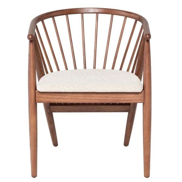 TAKE ME HOME Danson Solid Back Ash Wood Dining Side Chair w/ White  Faux Leather Seat - Walnut Brown