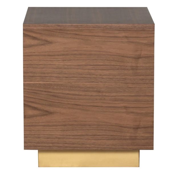 TAKE ME HOME Ben Square Walnut Finish Veneered MDF Side Table with Brushed Gold Base - Brown