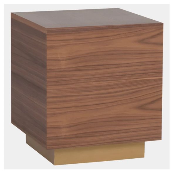 TAKE ME HOME Ben Square Walnut Finish Veneered MDF Side Table with Brushed Gold Base - Brown