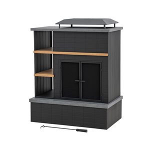 Foyer à bois d'extérieur en acier Auckland 42 po de Sunjoy avec porte-bûches, tisonnier et housse, noir mat