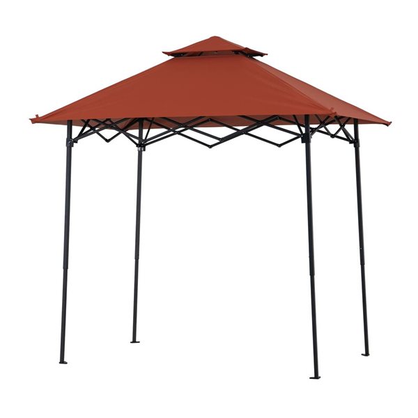 Sunjoy 8 ft. x 5 ft. Double-Tier Grill Gazebo with Magnetic LED Light and Adjustable Height, Red