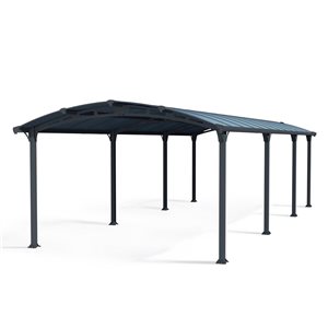Abri d'auto Arcadia Canopia by Palram 12 l. x 28 pi L. gris avec cadre en aluminium