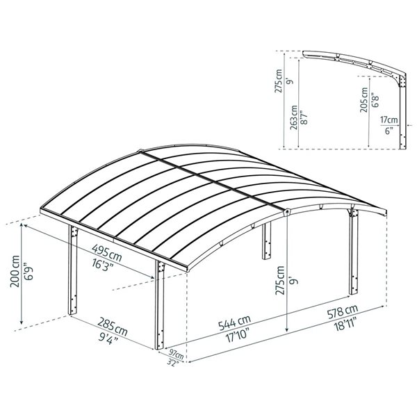 Canopia by Palram Arizona Wave 19 W x 16-ft L Grey Arch Aluminum Frame Carport