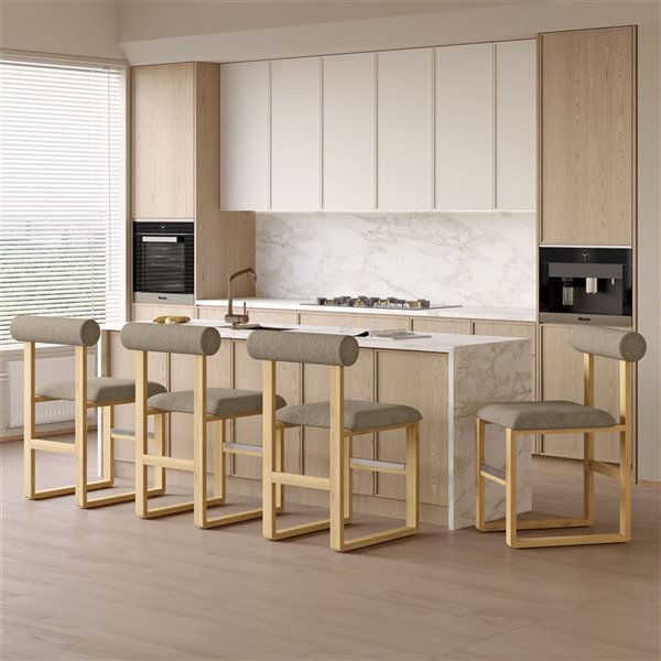 Sirio 24-in Natural Wood Scandinavian Backrest Counter Stools w/ Tan Polyester Fabric - Set of 2