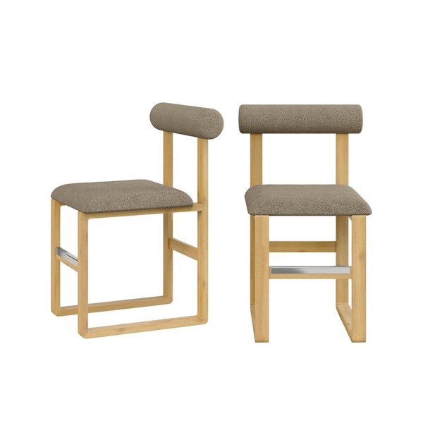 Sirio 24-in Natural Wood Scandinavian Backrest Counter Stools w/ Tan Polyester Fabric - Set of 2