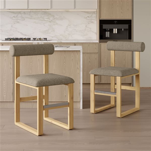 Sirio 24-in Natural Wood Scandinavian Backrest Counter Stools w/ Tan Polyester Fabric - Set of 2