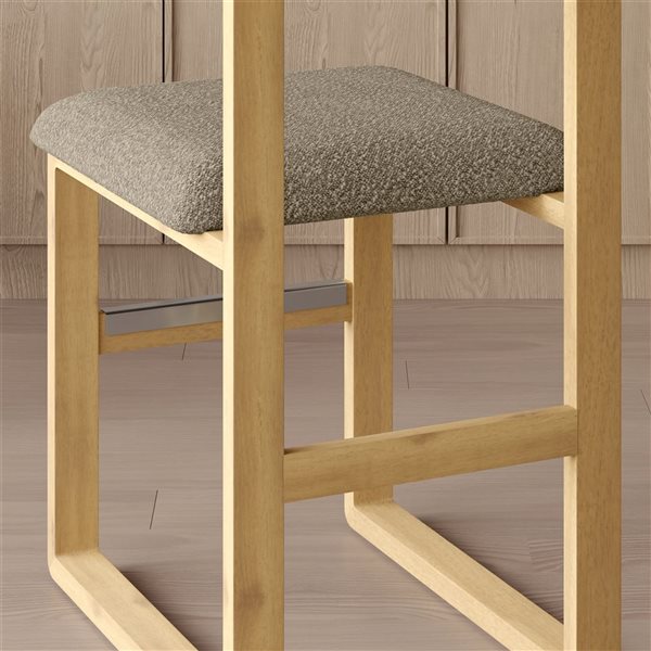 Sirio 24-in Natural Wood Scandinavian Backrest Counter Stools w/ Tan Polyester Fabric - Set of 2