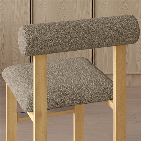 Sirio 24-in Natural Wood Scandinavian Backrest Counter Stools w/ Tan Polyester Fabric - Set of 2