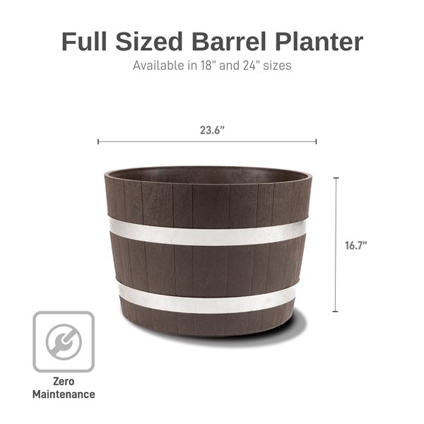 RTS Home Accents Polyethylene Better Barrel Planter - Walnut - 2/Pk