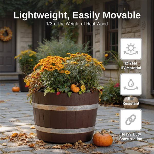 RTS Home Accents Polyethylene Better Barrel Planter - Walnut - 2/Pk