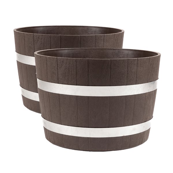 RTS Home Accents Polyethylene Better Barrel Planter - Walnut - 2/Pk