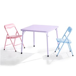 Table carrée/bureau en métal pliant Homy Casa pour enfants avec 2 chaises, multicolore
