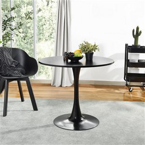 Homy Casa Clift Chic 31.5-in Round Top 4-Person Wooden Dining Table w/ Sturdy Pedestal Base - Black
