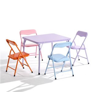 Table carrée/bureau en métal pliant Homy Casa pour enfants avec 4 chaises, multicolore
