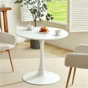 Homy Casa Clift Chic 31.5-in Round Top 4-Person Wooden Dining Table w/ Sturdy Pedestal Base - White