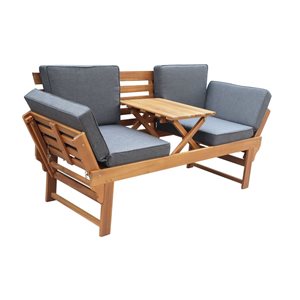 Sierra Woodland Duo Bench w/ Acacia Wood Frame - Grey