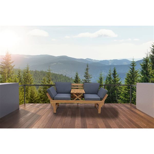 Sierra Woodland Duo Bench w/ Acacia Wood Frame - Grey