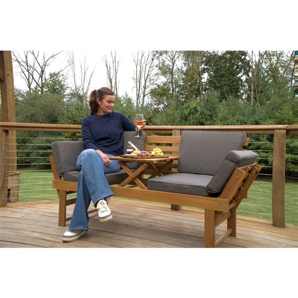 Sierra Woodland Duo Bench w/ Acacia Wood Frame - Grey