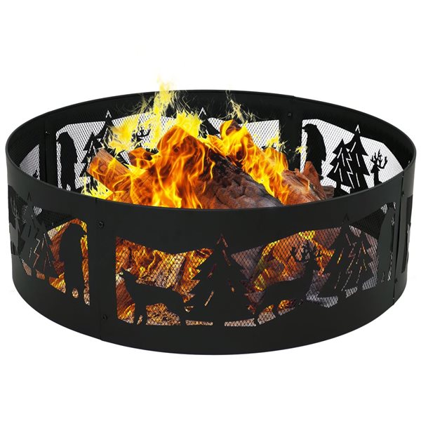 Sunnydaze Decor 36-in Black Forest Wilderness Steel Fire Pit Ring - Black