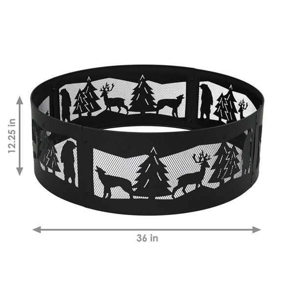 Sunnydaze Decor 36-in Black Forest Wilderness Steel Fire Pit Ring - Black
