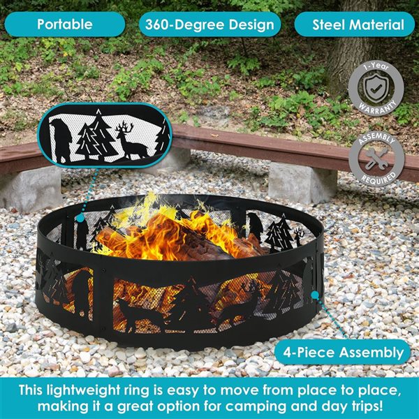 Sunnydaze Decor 36-in Black Forest Wilderness Steel Fire Pit Ring - Black