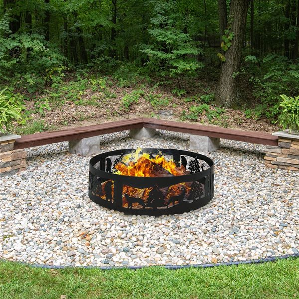 Sunnydaze Decor 36-in Black Forest Wilderness Steel Fire Pit Ring - Black