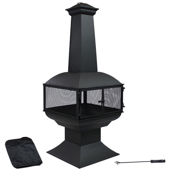 Sunnydaze Decor 57-in Steel Wood Burning Chiminea with Log Grate/Poker