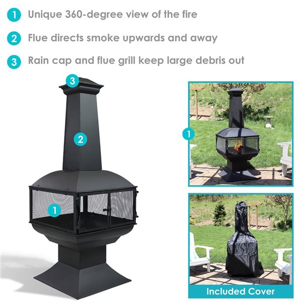 Sunnydaze Decor 57-in Steel Wood Burning Chiminea with Log Grate/Poker