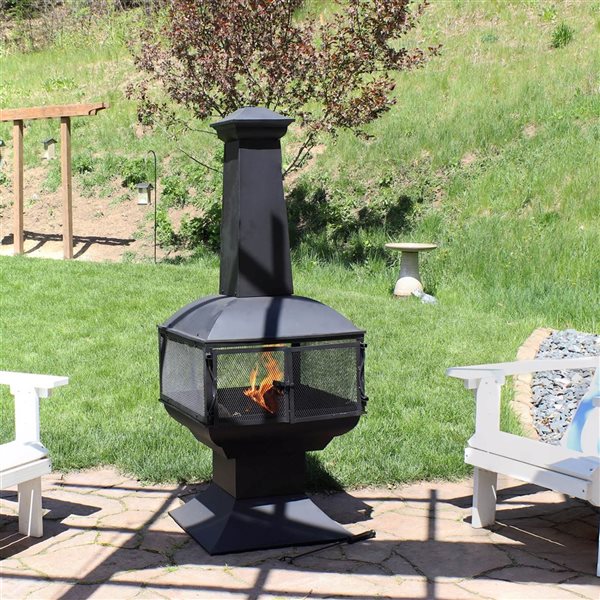 Sunnydaze Decor 57-in Steel Wood Burning Chiminea with Log Grate/Poker