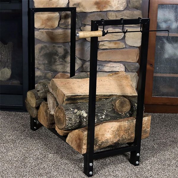 Sunnydaze Decor 30-in Black Powder-Coated Steel Firewood Log Rack and Cover
