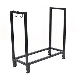 Sunnydaze Decor 30-in Black Steel Firewood Log Rack with Fireplace Tool Hooks