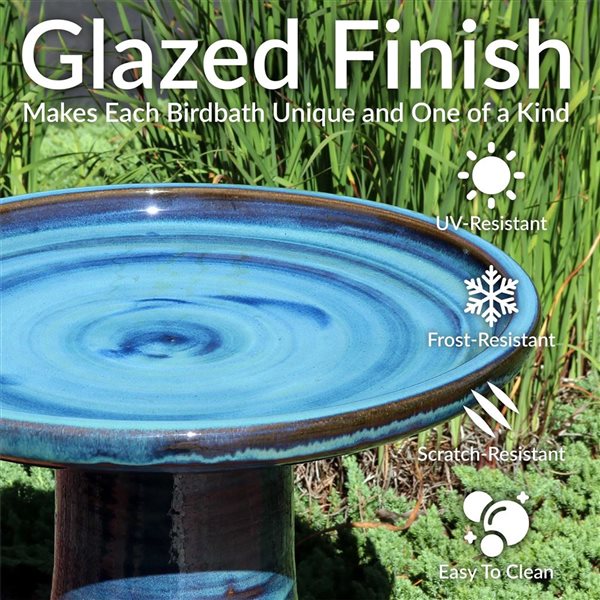 Sunnydaze Decor  20.5-in Galaxy Blue Glazed Ceramic Bird Bath
