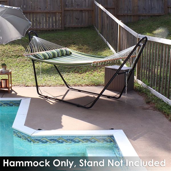 Sunnydaze Decor Melon Stripe 2-Person Quilted Hammock w/ Spreader Bar and Pillow