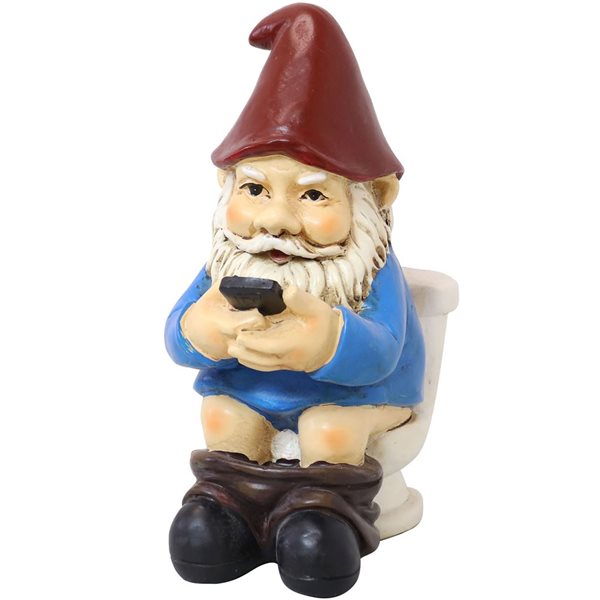 Sunnydaze Decor 9.5 H x 4.5-in W Blue Cody Reading a Phone on the Throne Outdoor Garden Gnome