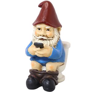 Sunnydaze Decor 9.5 H x 4.5-in W Blue Cody Reading a Phone on the Throne Outdoor Garden Gnome