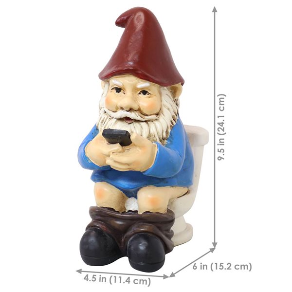 Sunnydaze Decor 9.5 H x 4.5-in W Blue Cody Reading a Phone on the Throne Outdoor Garden Gnome