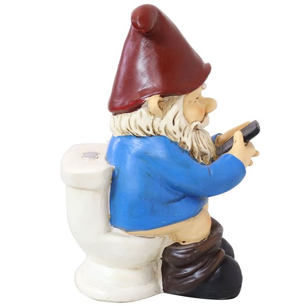 Sunnydaze Decor 9.5 H x 4.5-in W Blue Cody Reading a Phone on the Throne Outdoor Garden Gnome