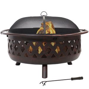 Sunnydaze Decor 36-in W Bronze Crossweave Steel Wood-Burning Fire Pit w/ Screen and Poker